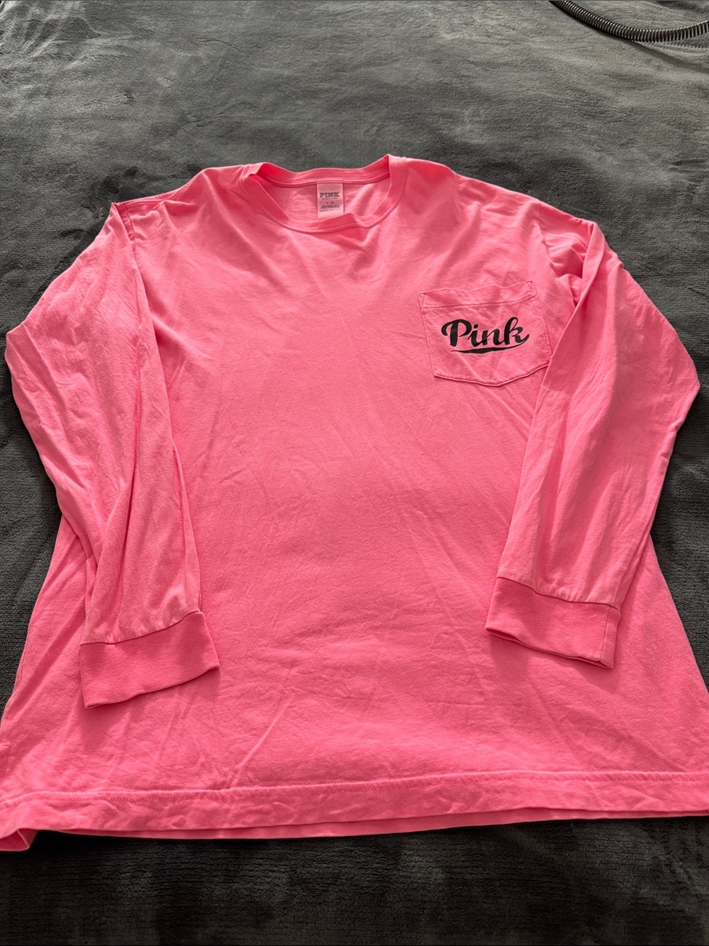 PINK Victoria's Secret Kids Long-Sleeve Pocket Tee - Hot Pink